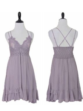 Lilymaes Lavender Purple Strappy Lace & Crepe Slip Dress - Size Medium Womens